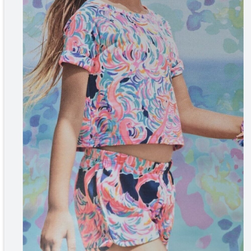 Lilly Pulitzer girls Pelican Pink Head in the Sand Flamingo set size L(8-10)